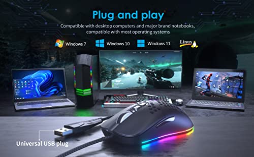 CYD C306 kabelgebundene RGB Gaming Mouse, USB 3.0-Maus mit seitlichen Tasten, Gaming Mouse mit ergonomischem Design, programmierbarer Gaming Maus, Snap-Change-Tracking & Shootout-Gaming Maus-DPI 7200 Bild 2
