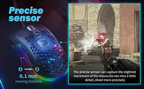 CYD C306 kabelgebundene RGB Gaming Mouse, USB 3.0-Maus mit seitlichen Tasten, Gaming Mouse mit ergonomischem Design, programmierbarer Gaming Maus, Snap-Change-Tracking & Shootout-Gaming Maus-DPI 7200 Bild 5