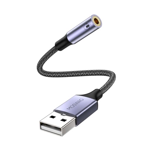MOSWAG USB auf 3,5 mm Klinke Audio Adapter,Externe USB A Soundkarte auf 3,5 mm Aux Stereo Konverter Adapter,kompatibel mit Kopfhörer, PC, Laptop, Linux, Desktop, PS4 (Hinweis: Nicht für TV) Bild 1