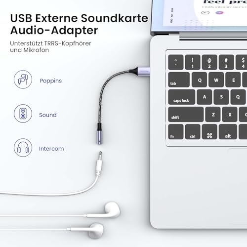 MOSWAG USB auf 3,5 mm Klinke Audio Adapter,Externe USB A Soundkarte auf 3,5 mm Aux Stereo Konverter Adapter,kompatibel mit Kopfhörer, PC, Laptop, Linux, Desktop, PS4 (Hinweis: Nicht für TV) Bild 2