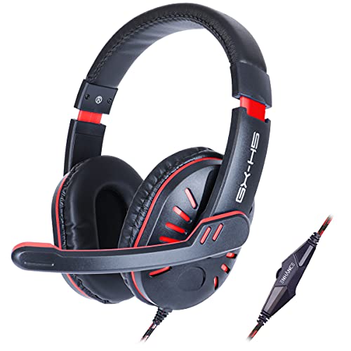ENHANCE GX-H5 Gaming-Headset mit drehbarem Mikrofon für PC, PS4, PS5, Xbox, Switch - Weich Einstellbarer Kopfbügel, Lautstärkeregler mit geflochtenem Kabel, mitgeliefertes Splitterkabel (Rot) Bild 1