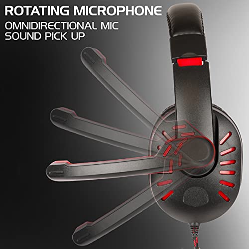 ENHANCE GX-H5 Gaming-Headset mit drehbarem Mikrofon für PC, PS4, PS5, Xbox, Switch - Weich Einstellbarer Kopfbügel, Lautstärkeregler mit geflochtenem Kabel, mitgeliefertes Splitterkabel (Rot) Bild 3