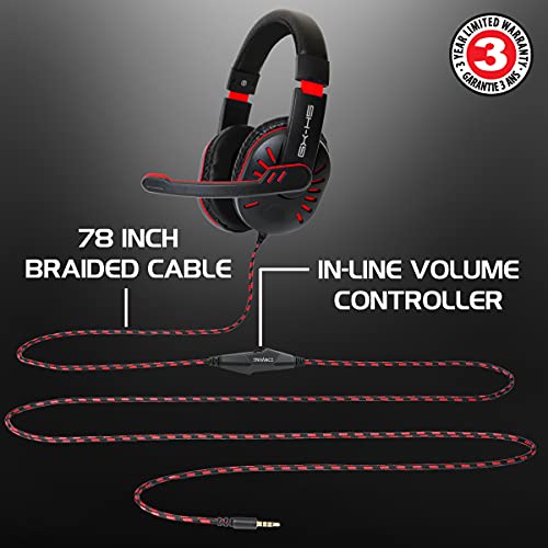 ENHANCE GX-H5 Gaming-Headset mit drehbarem Mikrofon für PC, PS4, PS5, Xbox, Switch - Weich Einstellbarer Kopfbügel, Lautstärkeregler mit geflochtenem Kabel, mitgeliefertes Splitterkabel (Rot) Bild 6