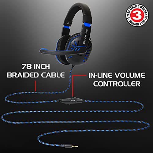 ENHANCE GX-H5 Gaming-Headset mit drehbarem Mikrofon für PC, PS4, PS5, Xbox, Switch - Weich Einstellbarer Kopfbügel, Lautstärkeregler mit geflochtenem Kabel, mitgeliefertes Splitterkabel (Blau) Bild 3