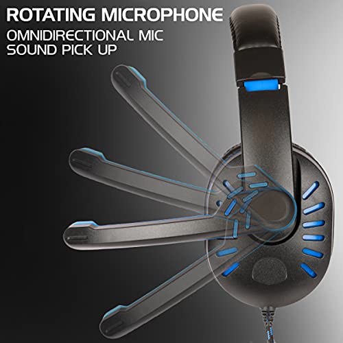 ENHANCE GX-H5 Gaming-Headset mit drehbarem Mikrofon für PC, PS4, PS5, Xbox, Switch - Weich Einstellbarer Kopfbügel, Lautstärkeregler mit geflochtenem Kabel, mitgeliefertes Splitterkabel (Blau) Bild 4