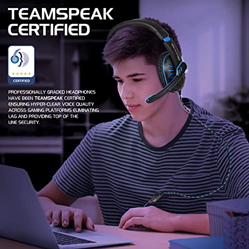ENHANCE GX-H5 Gaming-Headset mit drehbarem Mikrofon für PC, PS4, PS5, Xbox, Switch - Weich Einstellbarer Kopfbügel, Lautstärkeregler mit geflochtenem Kabel, mitgeliefertes Splitterkabel (Blau) Bild 6