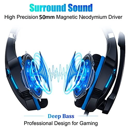 Gaming-Headset für PS4, PC, Xbox One, PS5, für Nintendo Switch, kabelgebundene Over-Ear-Kopfhörer mit Stereo-Surround-Sound, Mikrofon mit Geräuschunterdrückung, LED-Leuchten für Kinder und Erwachsene, Bild 2