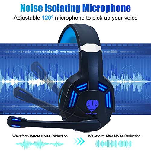Gaming-Headset für PS4, PC, Xbox One, PS5, für Nintendo Switch, kabelgebundene Over-Ear-Kopfhörer mit Stereo-Surround-Sound, Mikrofon mit Geräuschunterdrückung, LED-Leuchten für Kinder und Erwachsene, Bild 3