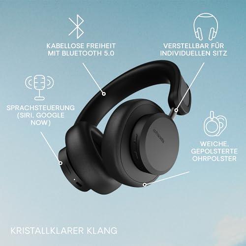 Urbanista Los Angeles Solar Over Ear Kopfhörer Bluetooth 5.0 mit Active Noise Cancelling, Kopfhörer kabellos, grenzenlose Spielzeit, ANC True Wireless Headphones mit Mikrofon, Mitternachtsschwarz Bild 4
