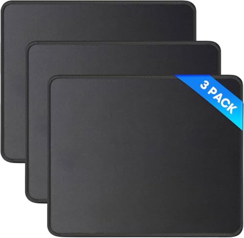 JIKIOU Mauspad, 3er-Pack, Mauspad mit genähtem Rand, rutschfeste Gummiunterseite, waschbar, mit Lycra-Tuch für Gaming, Zuhause und Büro, Schwarz Bild 1