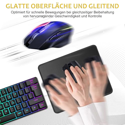 JIKIOU Mauspad, 3er-Pack, Mauspad mit genähtem Rand, rutschfeste Gummiunterseite, waschbar, mit Lycra-Tuch für Gaming, Zuhause und Büro, Schwarz Bild 4
