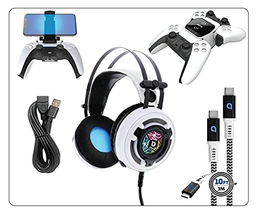 Bionik Pro Kit für Playstation 5: Leistungsstarkes 50-mm-Gaming-Headset mit RGB-Farbe, Controller-Ladebasis, Handyhalterung, Lynx-Kabel und USB-Kabel Bild 1