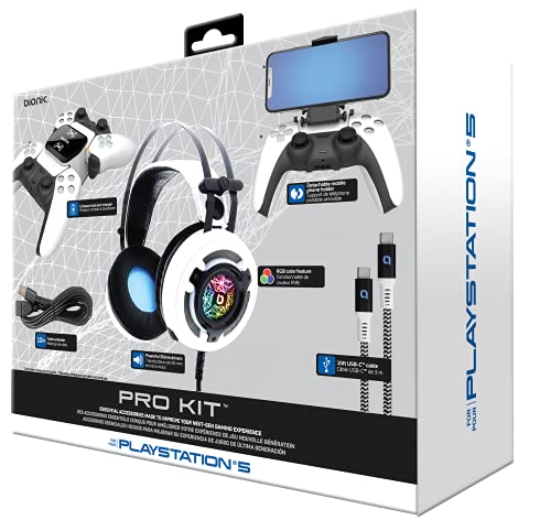 Bionik Pro Kit für Playstation 5: Leistungsstarkes 50-mm-Gaming-Headset mit RGB-Farbe, Controller-Ladebasis, Handyhalterung, Lynx-Kabel und USB-Kabel Bild 7