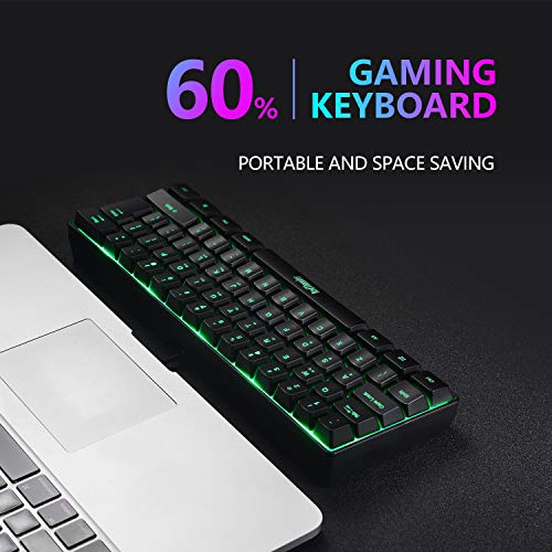 RedThunder 60 % Gaming-Tastatur und Maus, ultrakompakte 61 Tasten RGB-Hintergrundbeleuchtung, Mini-Tastatur, leichte 7200 dpi, optische Maus, PS5, Xbox Gamer (schwarz) Bild 2