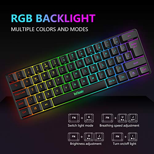 RedThunder 60 % Gaming-Tastatur und Maus, ultrakompakte 61 Tasten RGB-Hintergrundbeleuchtung, Mini-Tastatur, leichte 7200 dpi, optische Maus, PS5, Xbox Gamer (schwarz) Bild 3