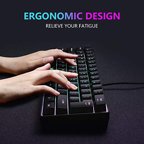 RedThunder 60 % Gaming-Tastatur und Maus, ultrakompakte 61 Tasten RGB-Hintergrundbeleuchtung, Mini-Tastatur, leichte 7200 dpi, optische Maus, PS5, Xbox Gamer (schwarz) Bild 4