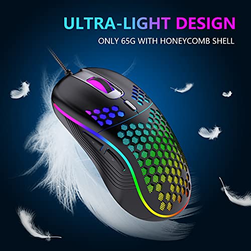 RedThunder 60 % Gaming-Tastatur und Maus, ultrakompakte 61 Tasten RGB-Hintergrundbeleuchtung, Mini-Tastatur, leichte 7200 dpi, optische Maus, PS5, Xbox Gamer (schwarz) Bild 5