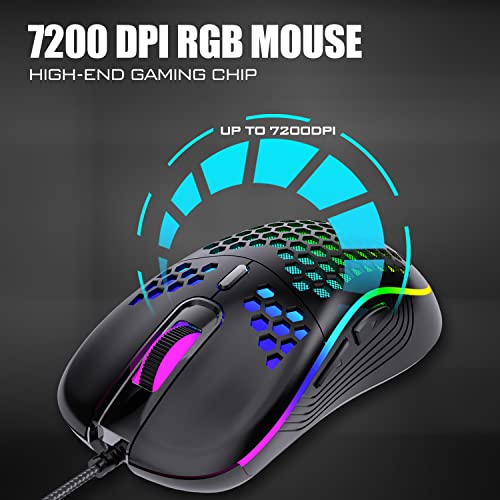 RedThunder 60 % Gaming-Tastatur und Maus, ultrakompakte 61 Tasten RGB-Hintergrundbeleuchtung, Mini-Tastatur, leichte 7200 dpi, optische Maus, PS5, Xbox Gamer (schwarz) Bild 6