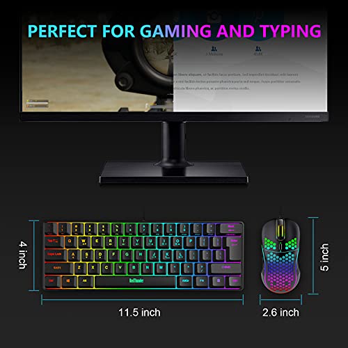RedThunder 60 % Gaming-Tastatur und Maus, ultrakompakte 61 Tasten RGB-Hintergrundbeleuchtung, Mini-Tastatur, leichte 7200 dpi, optische Maus, PS5, Xbox Gamer (schwarz) Bild 7
