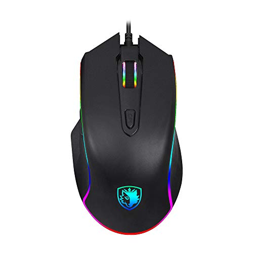 Sades Scythe Gaming-Maus mit Kabel, 4000 dpi, verstellbar, 11 RGB-Hintergrundbeleuchtung, 7 programmierbare Tasten, USB mit Sniper-Taste für Laptop, Gamer, PC, Schwarz Bild 1