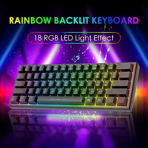 60% Kabellos Gaming Tastatur und Maus Combo Set 2,4 GHz Wiederaufladbare 3800 mAh Leise 61 Tasten Kompakttastatur mit Rainbow LED Hintergrundbeleuchtung + 2400 DPI 6 Tasten Rainbow LED Maus(Schwarz) Bild 5