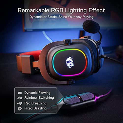 Redragon H510 Zeus Gaming-Headset mit Kabel - 7.1 Surround-Sound - Bezug aus atmungsaktivem Stoff - 53MM-Treiber - Abnehmbares Mikrofon - Immersionskopfhörer für PC/PS4/Xbox One/NS (Schwarz-RGB) Bild 4