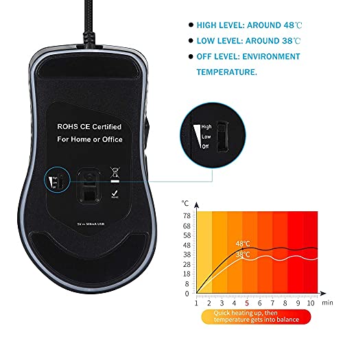 Mit beheizter Maus, kabelgebundene Gaming-Maus, ergonomisches Design, 6 programmierbare Tasten, 2400 Dpi, geeignet für Windows-Computerspiele, Schwarz Bild 2
