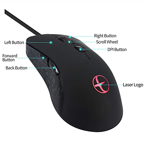 Mit beheizter Maus, kabelgebundene Gaming-Maus, ergonomisches Design, 6 programmierbare Tasten, 2400 Dpi, geeignet für Windows-Computerspiele, Schwarz Bild 4
