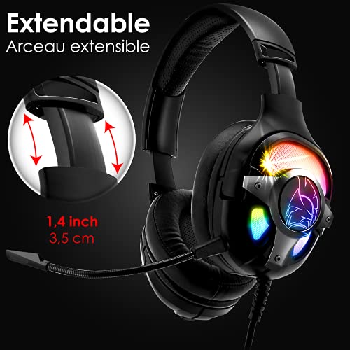 EMPIRE GAMING – WarCry G-W10 RGB-Gaming-Headset - 7.1 Virtual Surround Sound einschließlich Software geräuschlos -PS4, PS5, Xbox One/Series, PC, MAC - Fernbedienung – Abnehmbares Mikrofon Bild 6