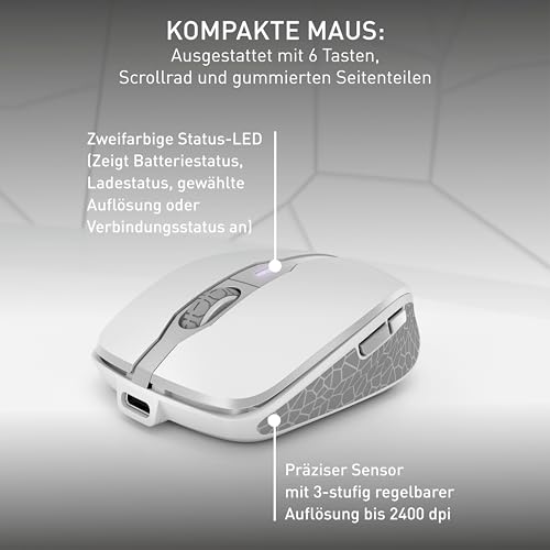 CHERRY DW 9100 Slim, Kabelloses Tastatur- und Maus-Set, Deutsches Layout (QWERTZ), Bluetooth & 2,4 GHz Funk, Leise Tasten, Wiederaufladbar, Weiß-Silber Bild 5