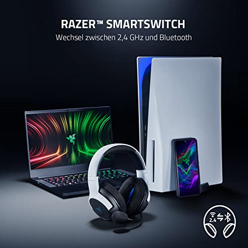 Razer Kaira für PlayStation - Kabelloses Dual-Headset für PS5 (Triforce Titanium 50-mm-Treiber, HyperClear Mikrofon mit Nierencharakteristik, SmartSwitch, FlowKnit Memory Foam) Schwarz-Weiß Bild 4