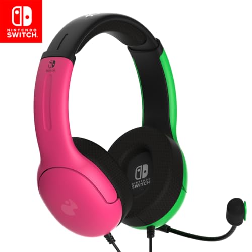 PDP Gaming LVL40 Stereo Kopfhörer mit Mic für Nintendo Switch - PC, iPad, Mac, Laptop Compatible - Noise Cancelling Microphone, Lightweight, Soft Komfort On Ear Kopfhörer, 3.5 mm Jack - Pink & Grün Bild 1