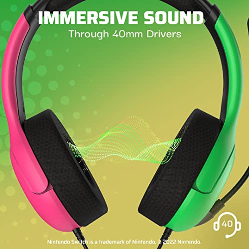 PDP Gaming LVL40 Stereo Kopfhörer mit Mic für Nintendo Switch - PC, iPad, Mac, Laptop Compatible - Noise Cancelling Microphone, Lightweight, Soft Komfort On Ear Kopfhörer, 3.5 mm Jack - Pink & Grün Bild 2