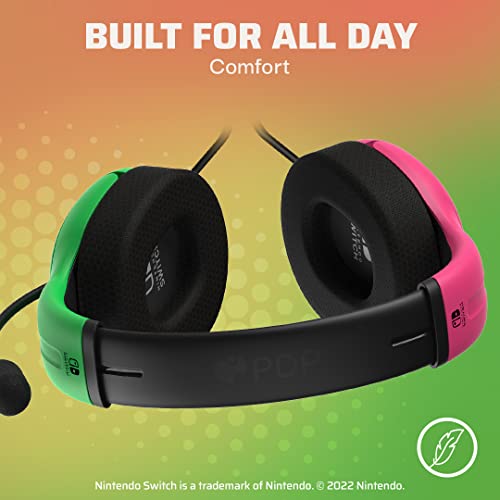 PDP Gaming LVL40 Stereo Kopfhörer mit Mic für Nintendo Switch - PC, iPad, Mac, Laptop Compatible - Noise Cancelling Microphone, Lightweight, Soft Komfort On Ear Kopfhörer, 3.5 mm Jack - Pink & Grün Bild 3