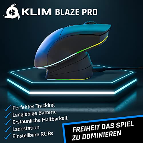 KLIM Blaze Pro Wiederaufladbare kabellose Maus - NEU - Gaming Maus mit RGB und Ladestation - Hochpräziser Sensor und langlebiger Akku - Bis zu 6000 DPI - Kabel- und Wireless Mouse für PC Bild 2