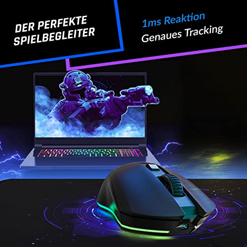 KLIM Blaze Pro Wiederaufladbare kabellose Maus - NEU - Gaming Maus mit RGB und Ladestation - Hochpräziser Sensor und langlebiger Akku - Bis zu 6000 DPI - Kabel- und Wireless Mouse für PC Bild 3
