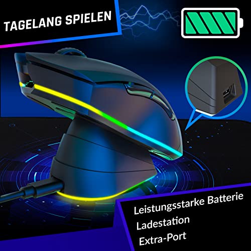 KLIM Blaze Pro Wiederaufladbare kabellose Maus - NEU - Gaming Maus mit RGB und Ladestation - Hochpräziser Sensor und langlebiger Akku - Bis zu 6000 DPI - Kabel- und Wireless Mouse für PC Bild 4