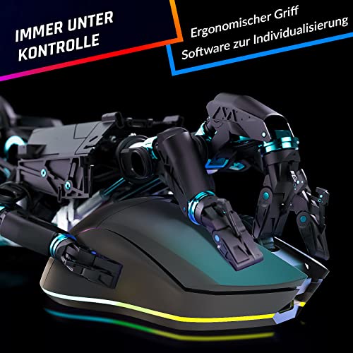 KLIM Blaze Pro Wiederaufladbare kabellose Maus - NEU - Gaming Maus mit RGB und Ladestation - Hochpräziser Sensor und langlebiger Akku - Bis zu 6000 DPI - Kabel- und Wireless Mouse für PC Bild 5