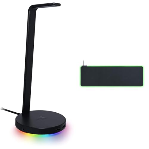 Razer Base Station V2 Chroma - Headset-Ständer mit USB-Hub und RGB-Beleuchtung Schwarz & Goliathus Extended Chroma - Extra große weiche XXL Gaming Maus-Matte mit RGB Beleuchtung Schwarz Bild 1