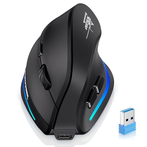 ECHTPower 2024 Update Ergonomische Maus, kabellos, 2,4 GHz, vertikale Maus, wiederaufladbar, kabellos, Rechtshänder, leise, 4800 DPI verstellbar, Schnittstelle Typ C für PC, Laptop, Computer, Mac, Bild 1