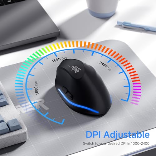 ECHTPower 2024 Update Ergonomische Maus, kabellos, 2,4 GHz, vertikale Maus, wiederaufladbar, kabellos, Rechtshänder, leise, 4800 DPI verstellbar, Schnittstelle Typ C für PC, Laptop, Computer, Mac, Bild 4