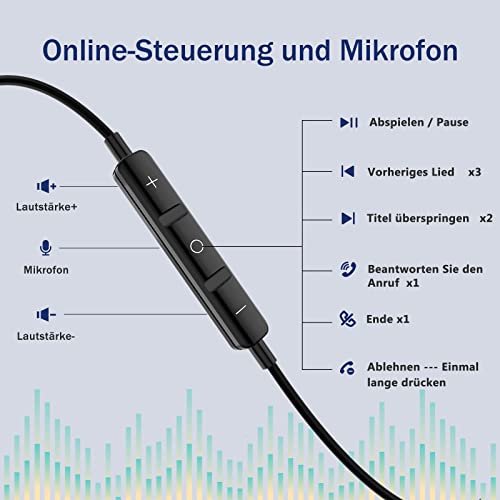 Kopfhörer mit Kabel 3,5mm Klinke In-Ear Kopfhörer für Samsung High Definition Headset mit Mikrofon, Hi-Fi-Stereo Ohrhörer mit Lautstärkeregler für Samsung, iPad, Xiaomi, MP3, Huawei Bild 2