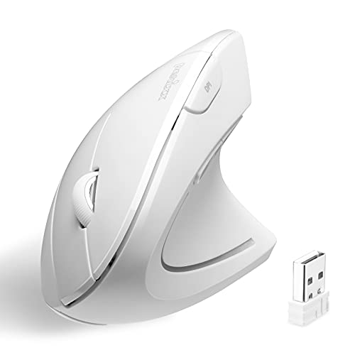 Perixx PM-713NW-11937 PERIMICE-713W Kabellose, natürlich ergonomische, vertikale 2,4-GHz-Maus mit USB-Empfänger, Netzschalter, 6 Tasten-Design, 3 DPI-Stufen, Rechtshänder, Weiß Bild 1