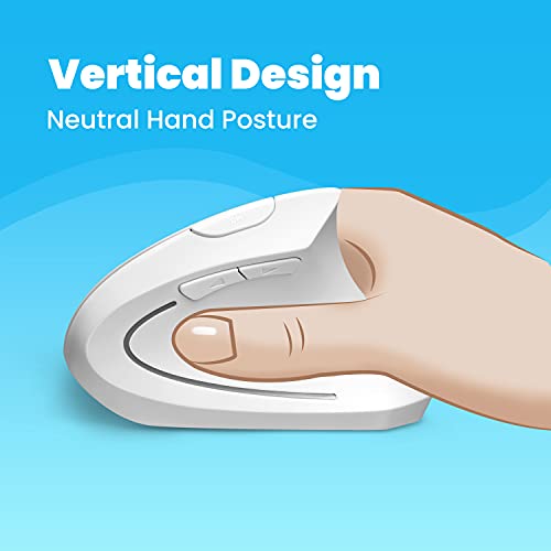 Perixx PM-713NW-11937 PERIMICE-713W Kabellose, natürlich ergonomische, vertikale 2,4-GHz-Maus mit USB-Empfänger, Netzschalter, 6 Tasten-Design, 3 DPI-Stufen, Rechtshänder, Weiß Bild 3