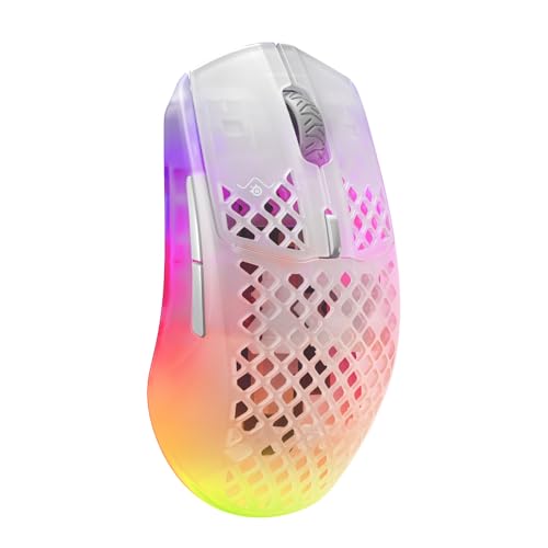 SteelSeries Aerox 3 Wireless - RGB Gaming Maus mit Öffnungen in der Oberfläche - Federleichtes, wasserabweisendes Design - Optischer TrueMove Air-Sensor mit 18.000 DPI - Ghost Bild 1