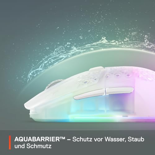 SteelSeries Aerox 3 Wireless - RGB Gaming Maus mit Öffnungen in der Oberfläche - Federleichtes, wasserabweisendes Design - Optischer TrueMove Air-Sensor mit 18.000 DPI - Ghost Bild 5