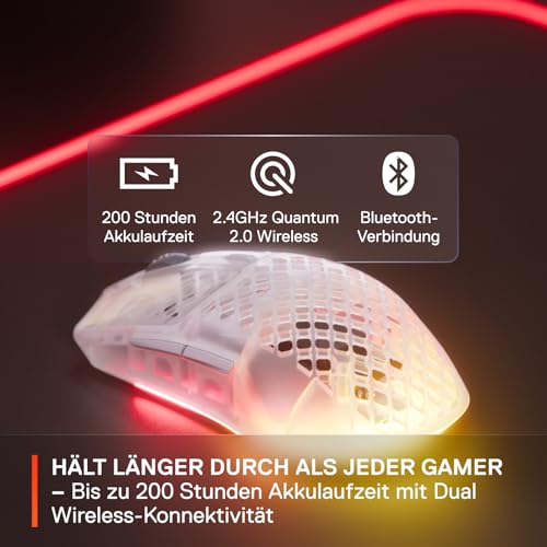 SteelSeries Aerox 3 Wireless - RGB Gaming Maus mit Öffnungen in der Oberfläche - Federleichtes, wasserabweisendes Design - Optischer TrueMove Air-Sensor mit 18.000 DPI - Ghost Bild 6