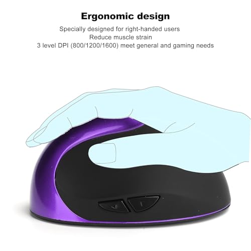 Ergonomische Maus, 6 Tasten Optische Vertikale Maus Kabellose Ergonomische Büro Gaming computermaus 1600DPI Rechte Hand Stille Maus 2.4Ghz Optische Maus mit USB Ladekabel für Laptop Desktop PC Bild 2