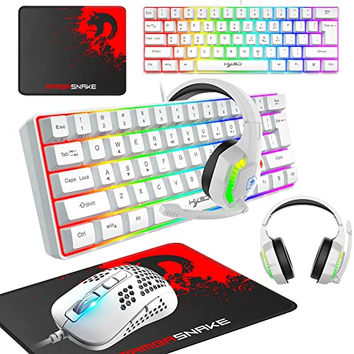 Gaming-Tastatur, 60% kabelgebunden, kompakt, 61 Tasten, 11 RGB-Effekte mit vollen Tasten, Anti-Ghosting, kabelgebundene leichte Gamng-Maus, 2400 DPI, optische Wabenmaus, RGB-Headset und Mauspad Bild 1
