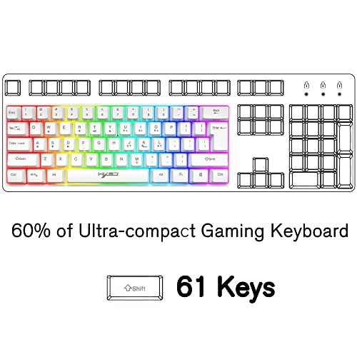 Gaming-Tastatur, 60% kabelgebunden, kompakt, 61 Tasten, 11 RGB-Effekte mit vollen Tasten, Anti-Ghosting, kabelgebundene leichte Gamng-Maus, 2400 DPI, optische Wabenmaus, RGB-Headset und Mauspad Bild 2